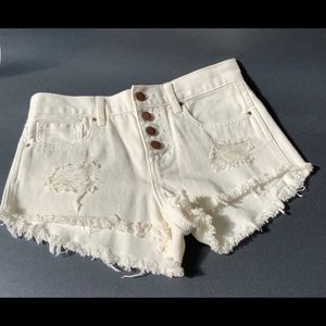 Bullhead High Rise Distressed Button Fly cut Off White Jean Shorts